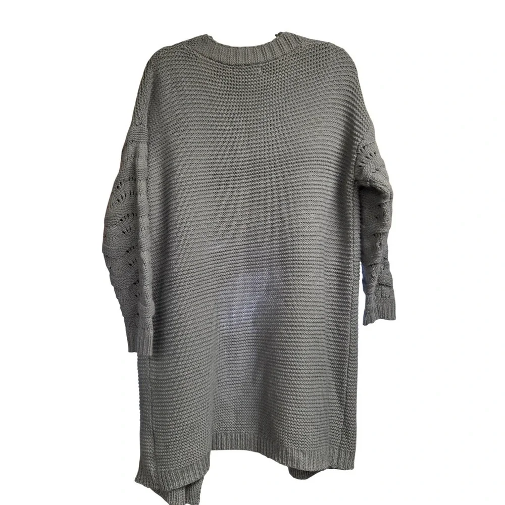 Miss Sparkling Open Front Longline Cardigan Sweater Small Gray Cable‎ Knit